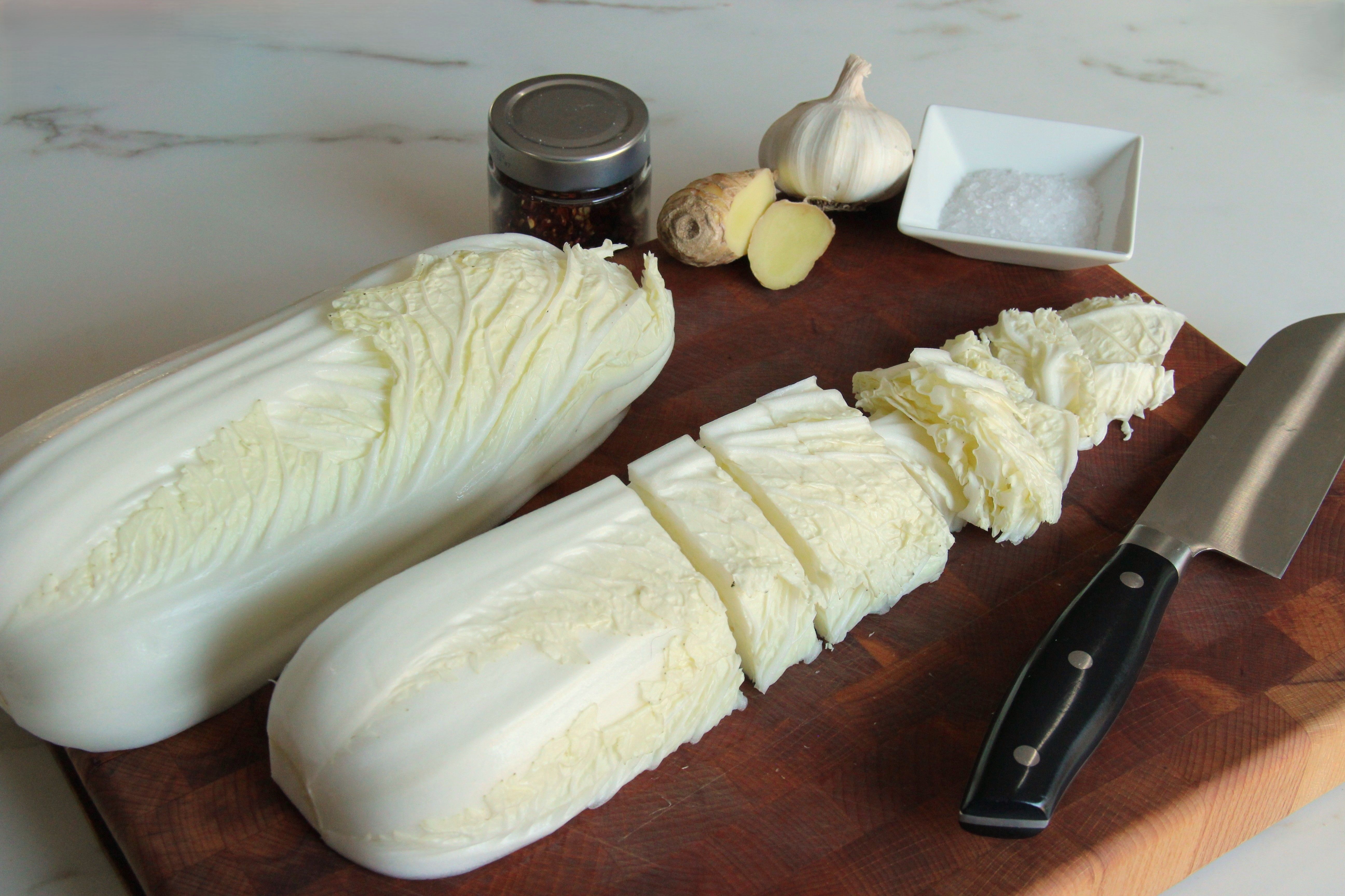 Chinese kool deels gesneden voor Kimchi